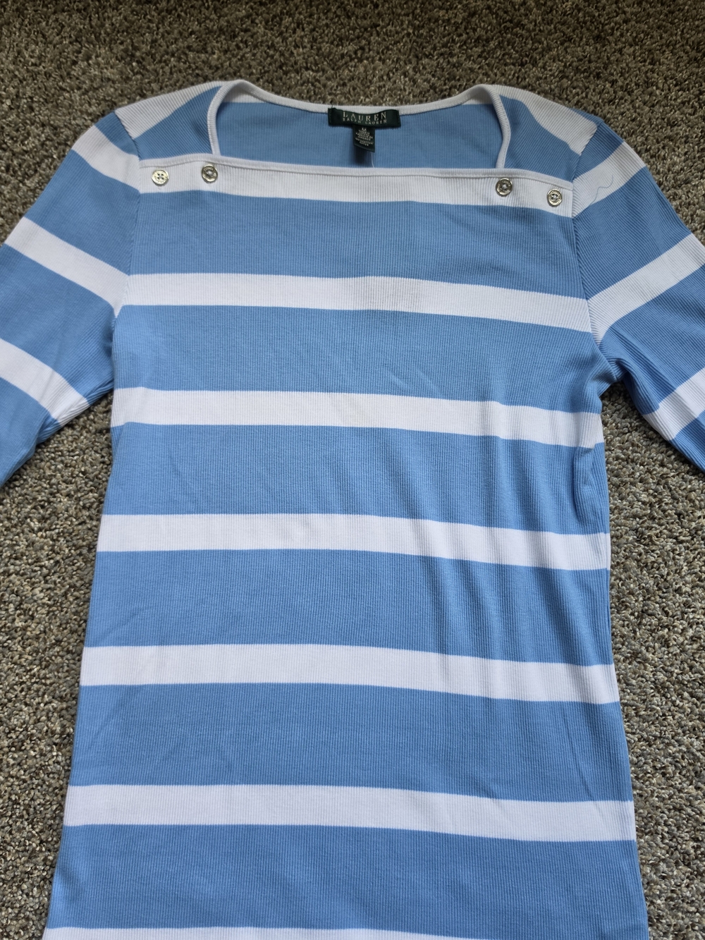 Ralph Lauren Blue & White Striped Boatneck Top